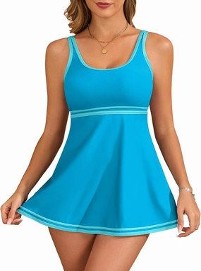 Women's Tankini Sets Tummy Control Swimsuits Color Block Swimdress 2025 Two Piece Bathing Suits