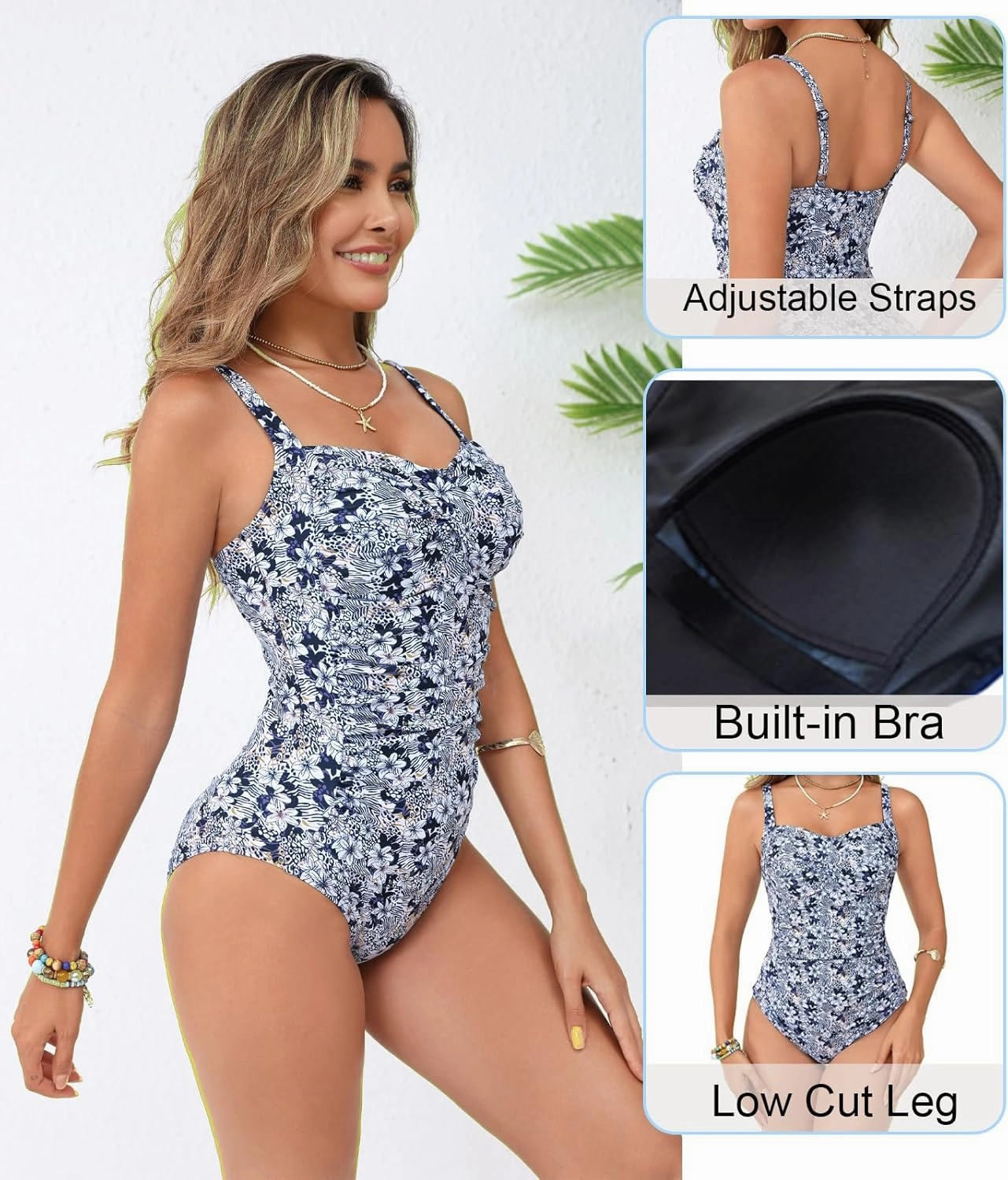 Women's Tummy Control One Piece Swimsuit Ruched Push Up Swimming Vintage Retro Bathing Suits