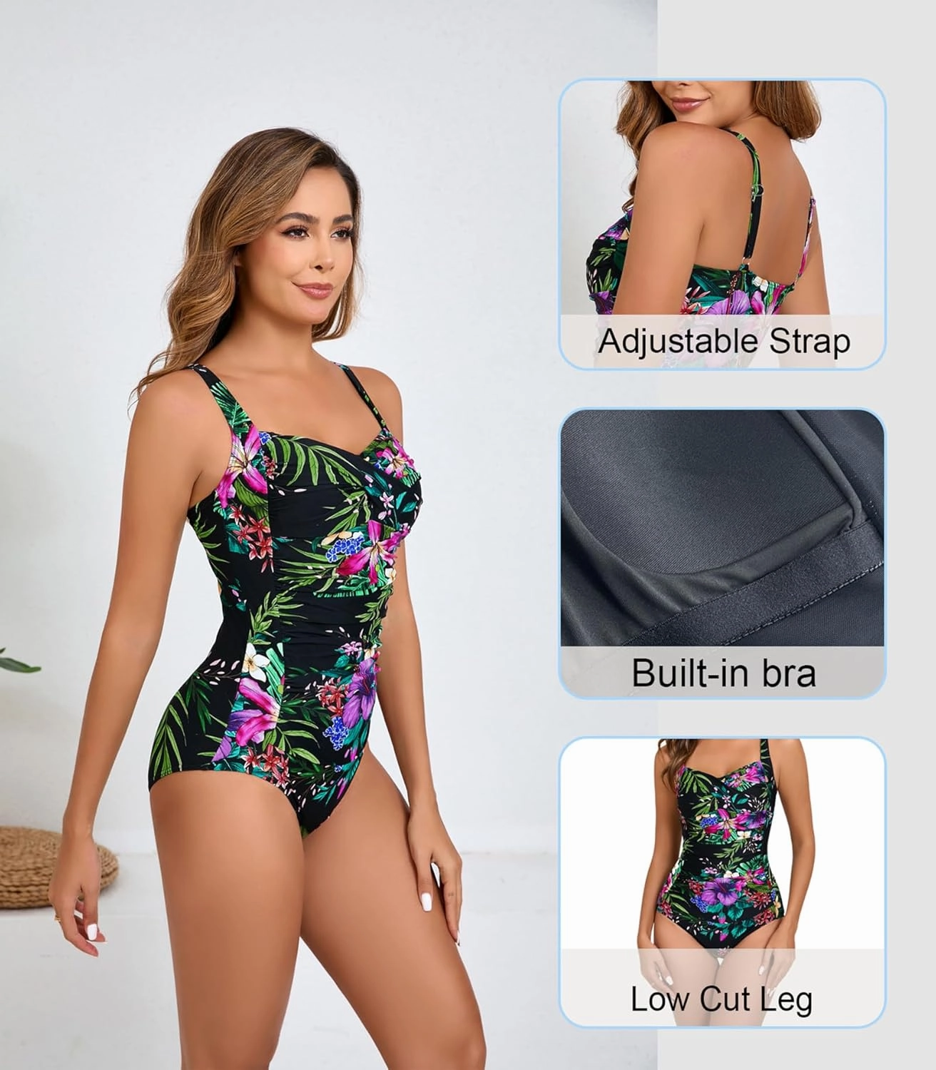 Women's Tummy Control One Piece Swimsuit Ruched Push Up Swimming Vintage Retro Bathing Suits