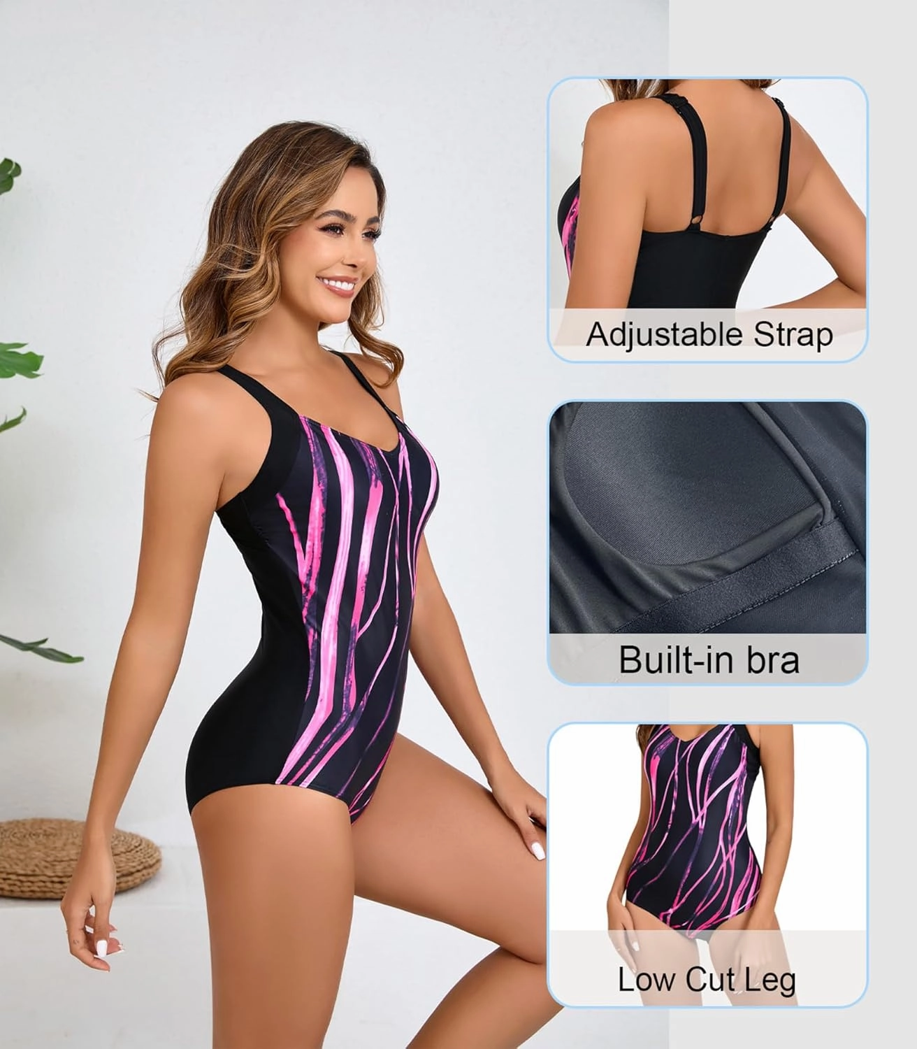 Women's Tummy Control One Piece Swimsuit Ruched Push Up Swimming Vintage Retro Bathing Suits