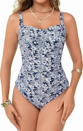 Women's Tummy Control One Piece Swimsuit Ruched Push Up Swimming Vintage Retro Bathing Suits