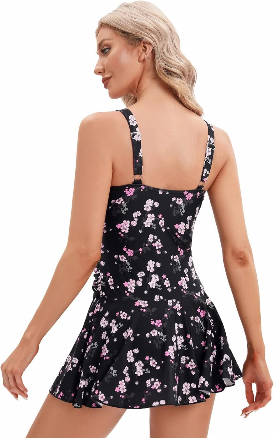 Women's Vintage One Piece Swimdress Floral Print Swimsuits Ruffle Skirt Bathing Suits Tummy Control Swimwear