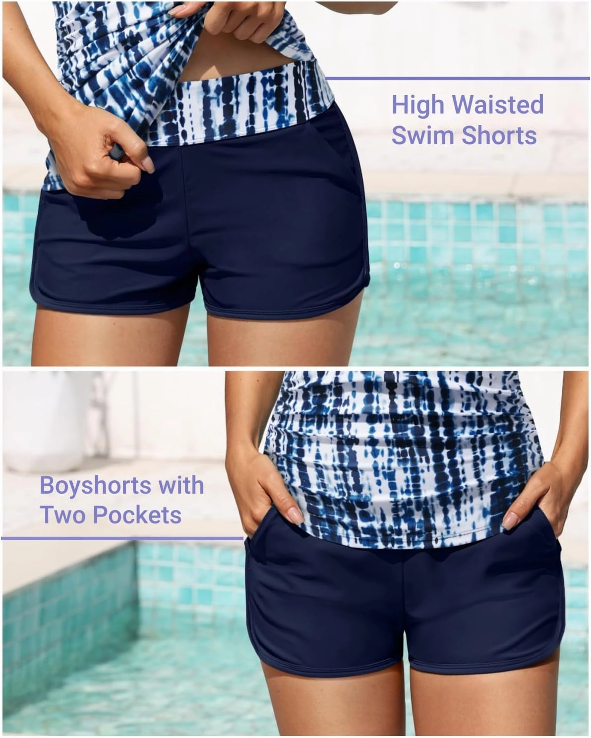 Women Tankini Swimsuit with Shorts - Two Piece Tummy Control Bathing Suit Twist Knot Swimwear 2025 with Pockets