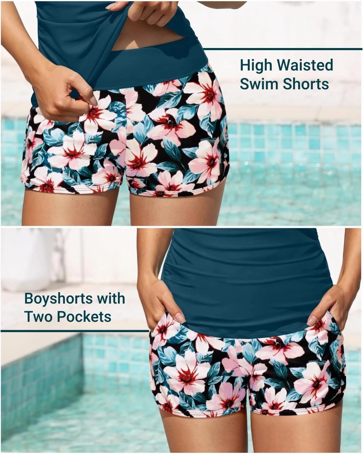 Women Tankini Swimsuit with Shorts - Two Piece Tummy Control Bathing Suit Twist Knot Swimwear 2025 with Pockets