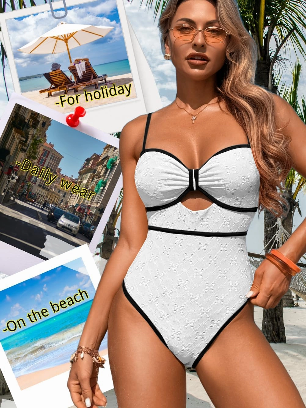 Womens One Piece Cutout Swimsuit, Sexy Tummy Control Bathing Suit, Color Block Monokini, 2025 Retro Swimwear