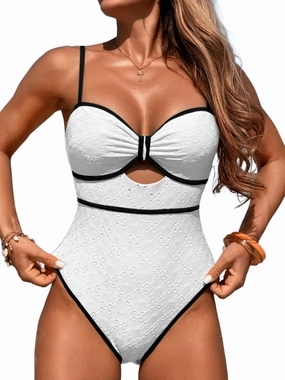 Womens One Piece Cutout Swimsuit, Sexy Tummy Control Bathing Suit, Color Block Monokini, 2025 Retro Swimwear