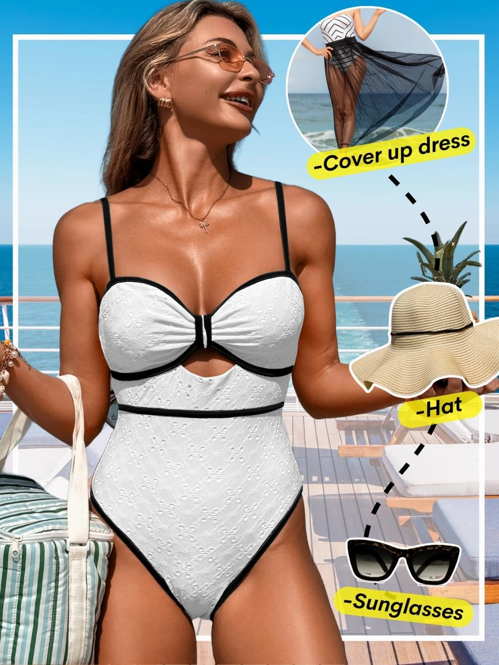 Womens One Piece Cutout Swimsuit, Sexy Tummy Control Bathing Suit, Color Block Monokini, 2025 Retro Swimwear