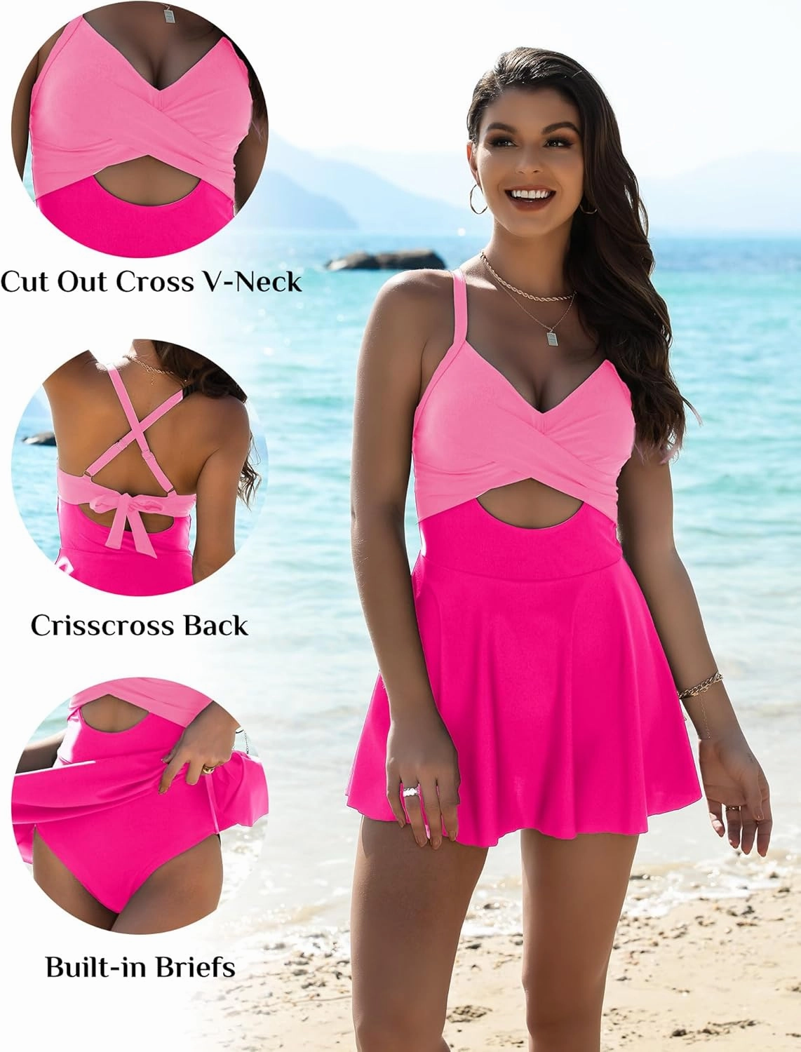Womens One Piece Swimsuit Cut Out Cross V-Neck Swimdresses with Tummy Control Bottom Bathing Swim Suit Women 2025