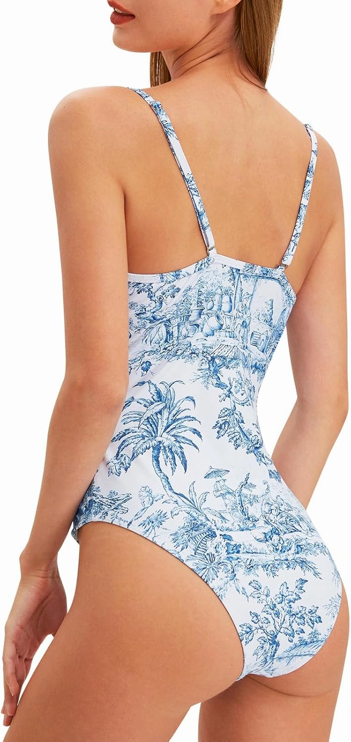 Womens One Piece Swimsuit with Cover Up Sarong Wrap Floral Bathing Suits 1 Piece Swim Suit with Beach Cover Up Set