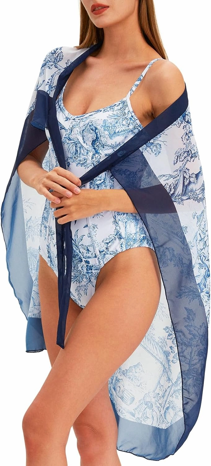 Womens One Piece Swimsuit with Cover Up Sarong Wrap Floral Bathing Suits 1 Piece Swim Suit with Beach Cover Up Set