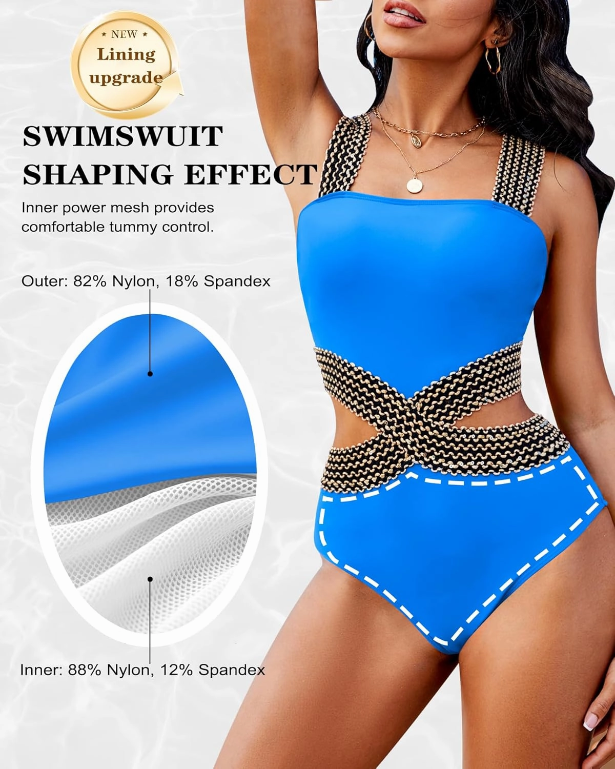 Womens One Piece Tummy Control Swimsuit Modest High Waisted Bathing Suit Color Block Bandeau Monokini Sexy Cutout