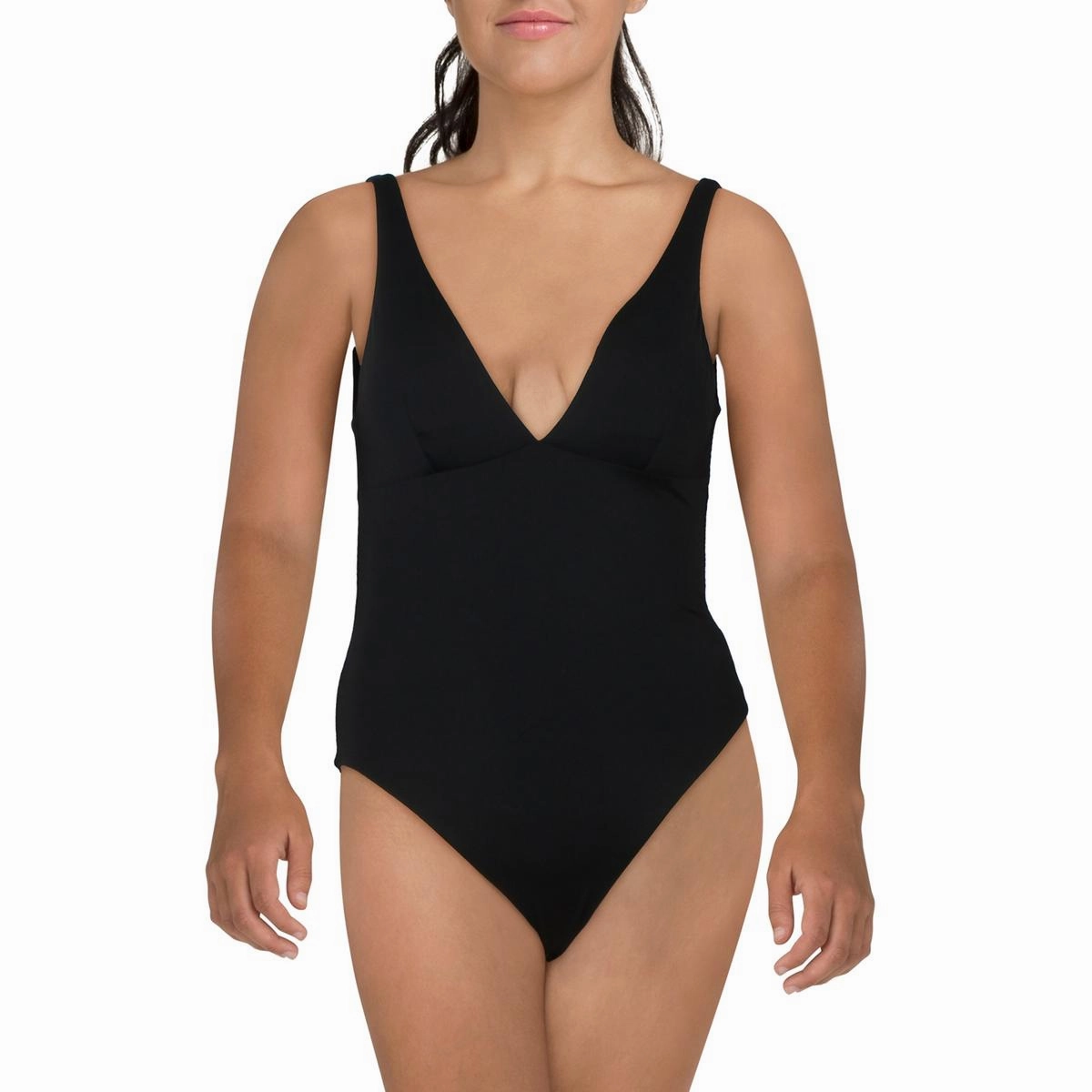 Womens Solid Nylon One-Piece Swimsuit