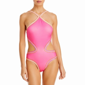 Womens Solid Polyester One-Piece Swimsuit