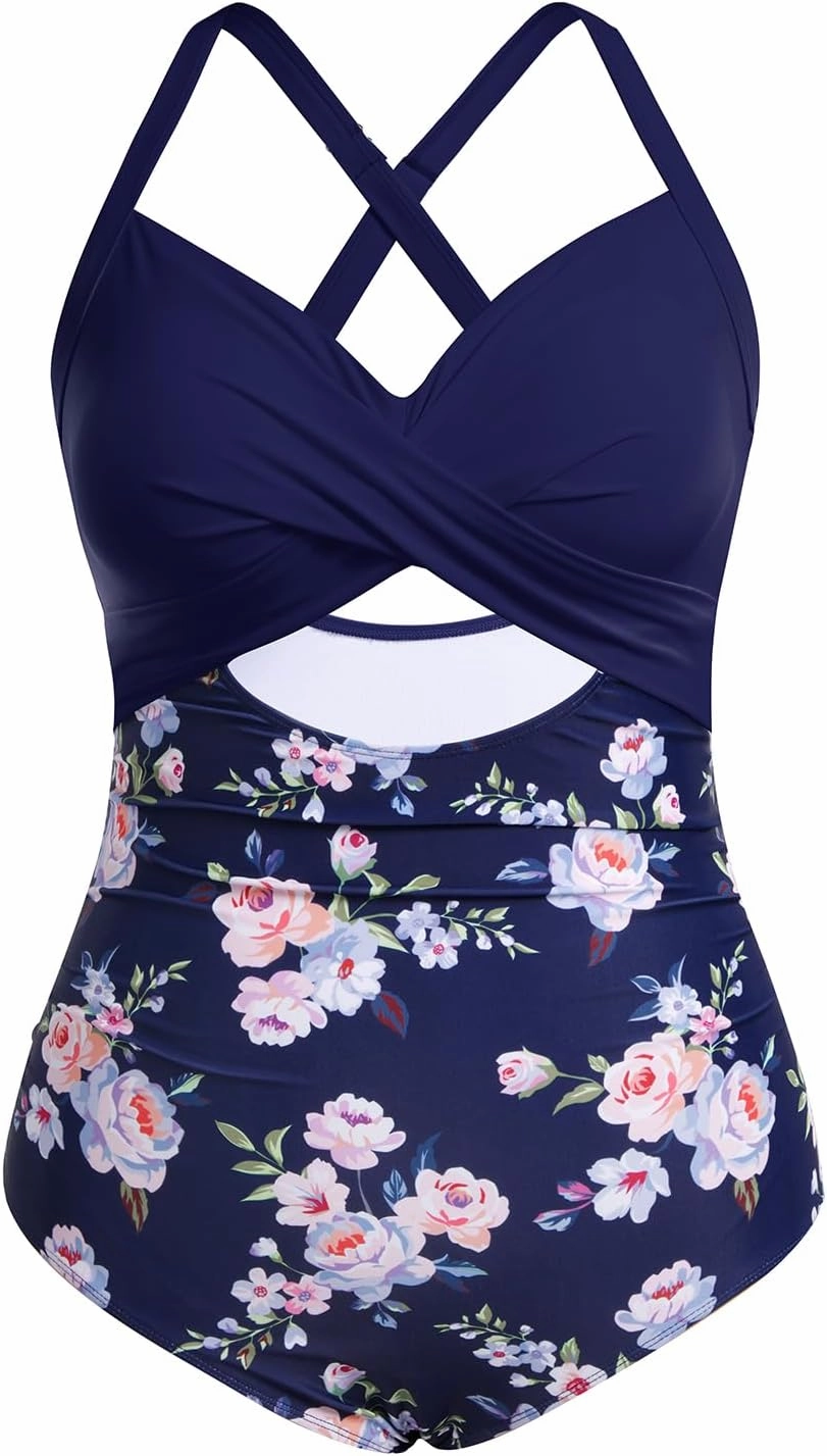 Yonique Plus Size One Piece Swimsuit for Women Tummy Control Bathing Suit Cutout Swimwear