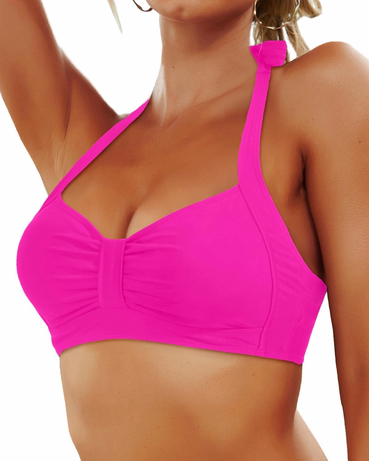 Yonique Women Halter Bikini Top Only Retro Swimsuit Top Push Up Bathing Suit Top No Bottom
