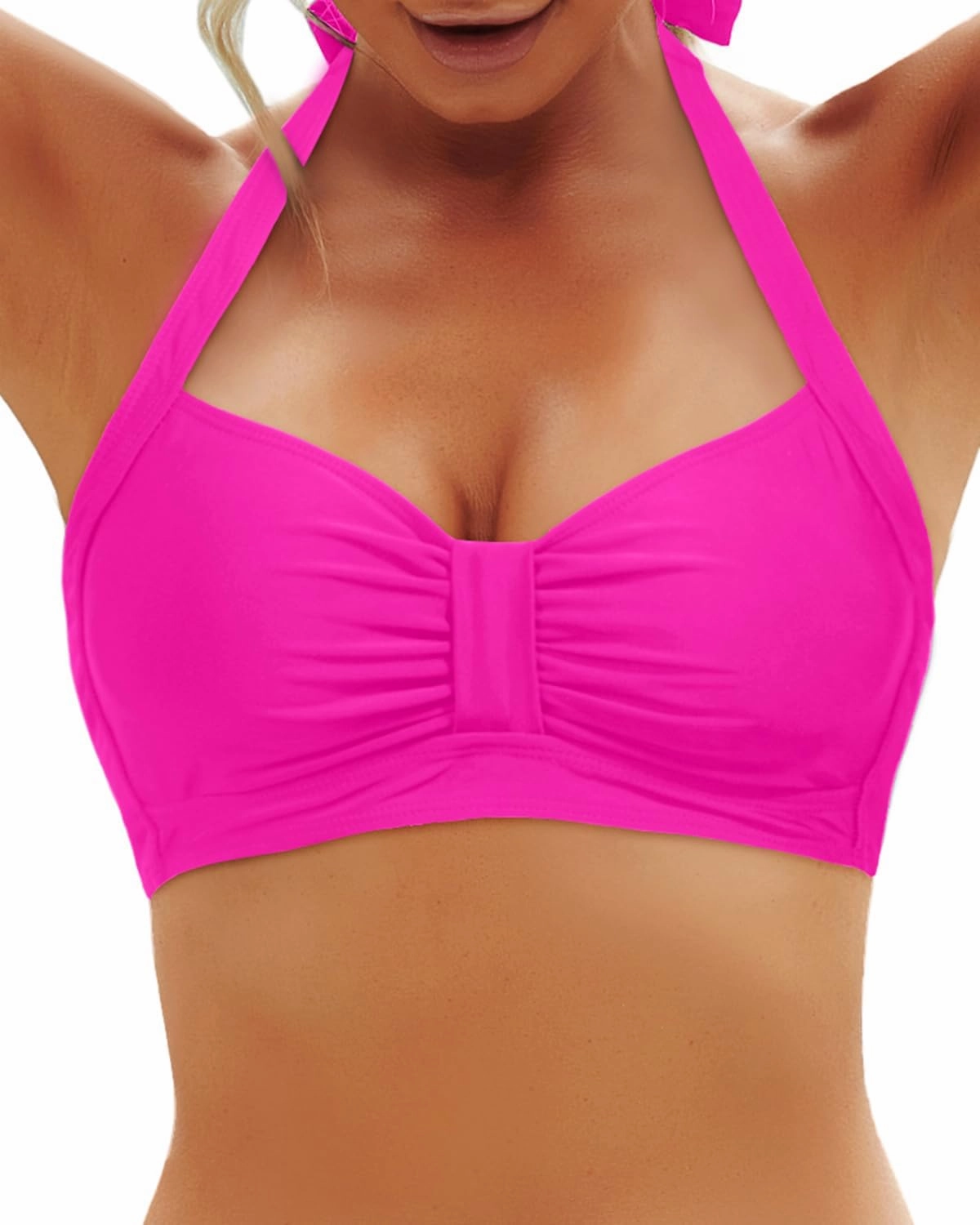 Yonique Women Halter Bikini Top Only Retro Swimsuit Top Push Up Bathing Suit Top No Bottom