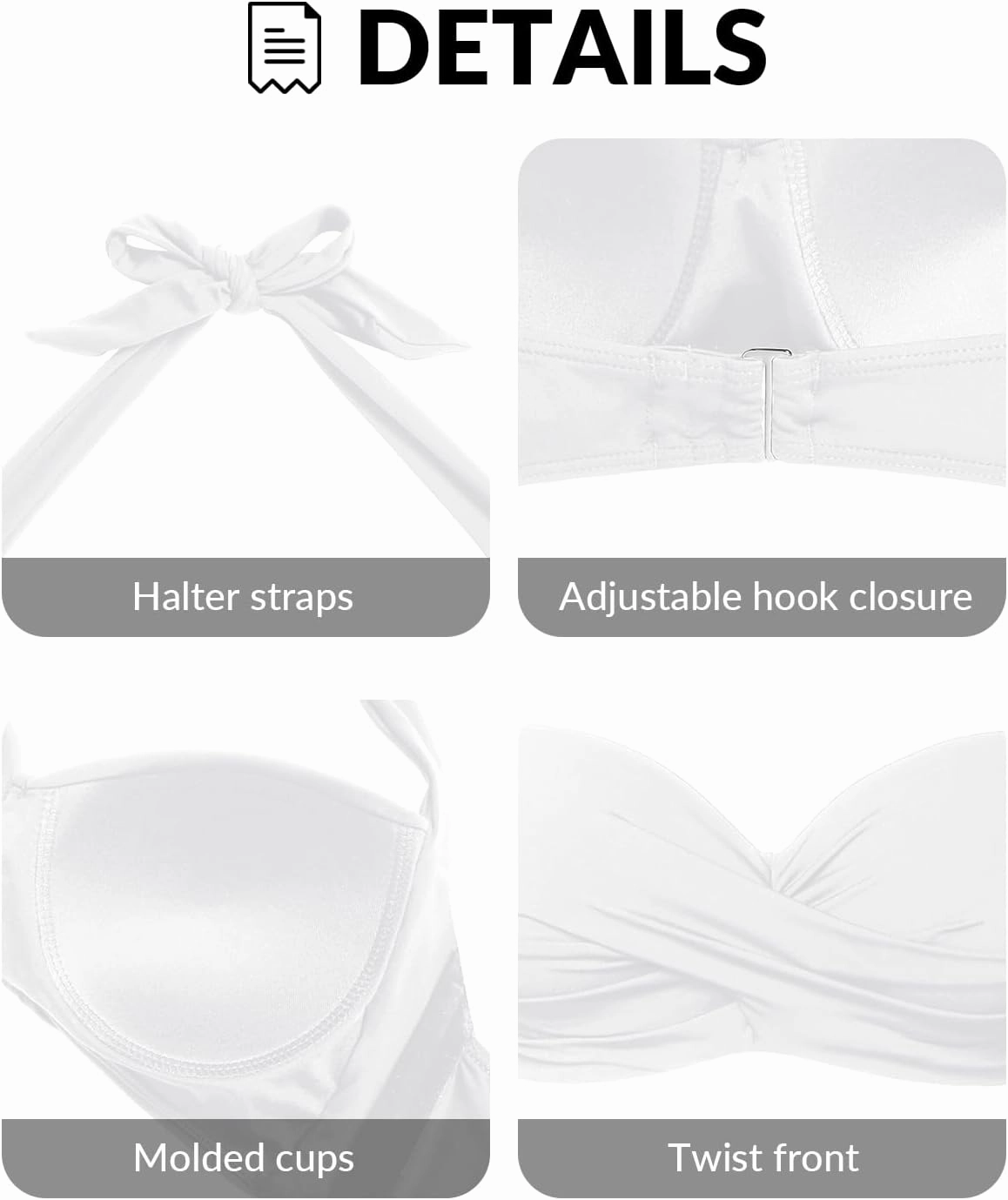Yonique Women Halter Bikini Top Push Up Swimsuit Top Retro Swim Top Twist Front Bathing Suit Top Only
