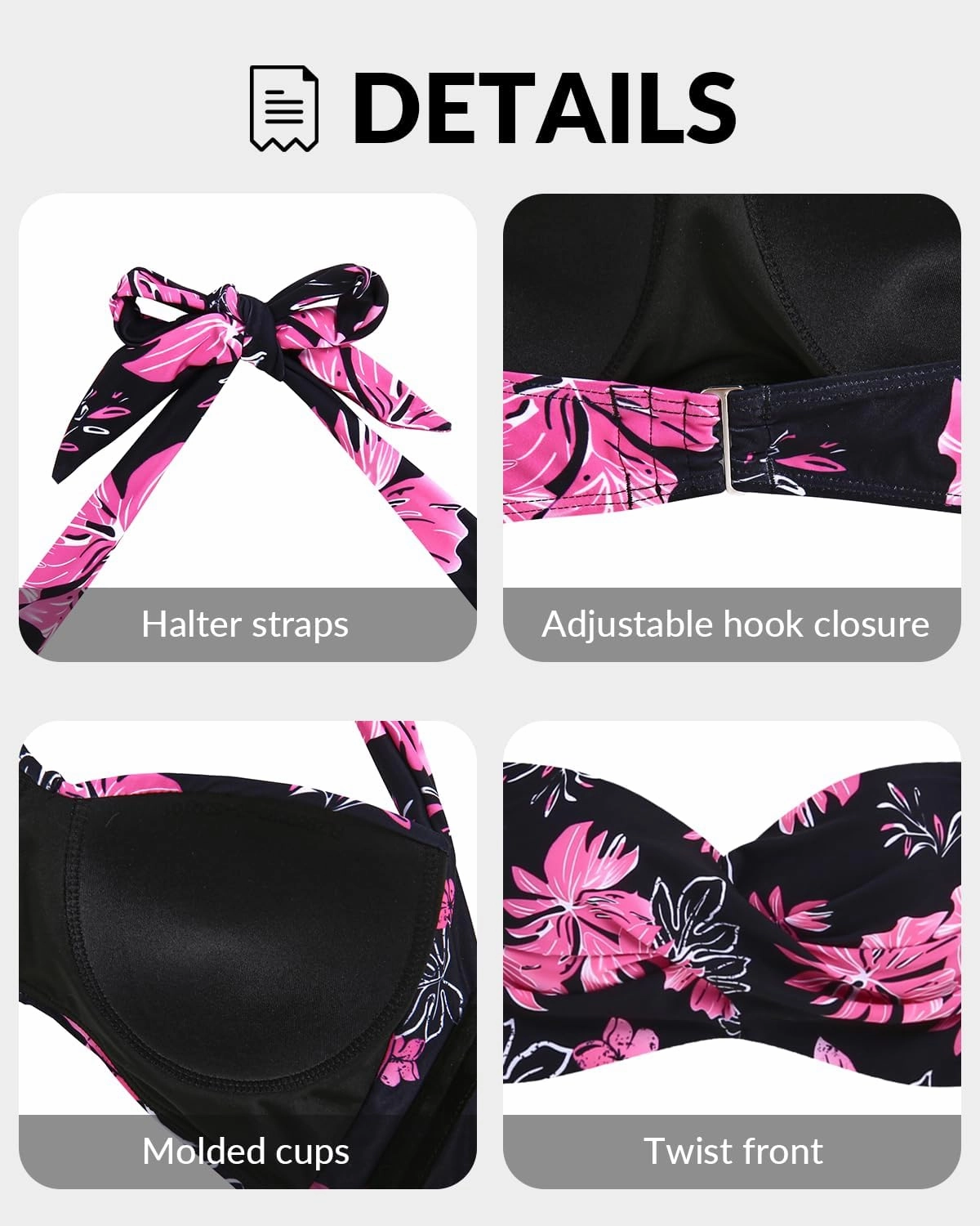 Yonique Women Halter Bikini Top Push Up Swimsuit Top Retro Swim Top Twist Front Bathing Suit Top Only