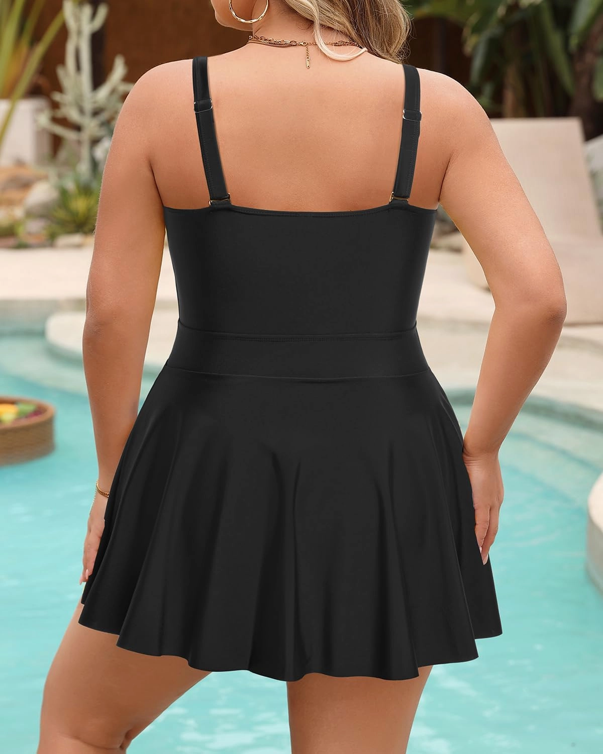 Yonique Women Plus Size One Piece Swimsuits with Skirt V Neck Floral Printed Swimdress Cutout Bathing Suits