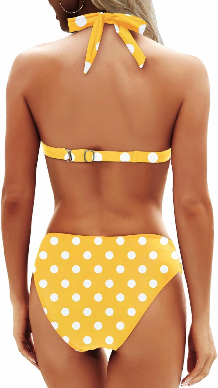 Yonique Women Two Piece Bathing Suits Push Up Bikini Set Halter Swimsuit Vintage Swimwear