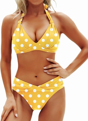 Yonique Women Two Piece Bathing Suits Push Up Bikini Set Halter Swimsuit Vintage Swimwear