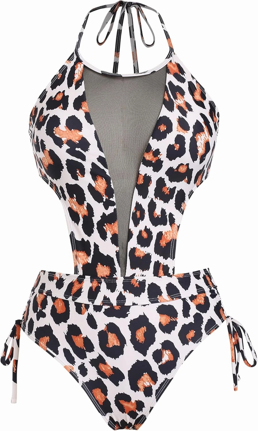 ZAFUL One Piece Swimsuit for Women Halter Neck Cutout Mesh Bathing Suit Sexy Open Back Ruched Drawstring Cheeky Swimwear