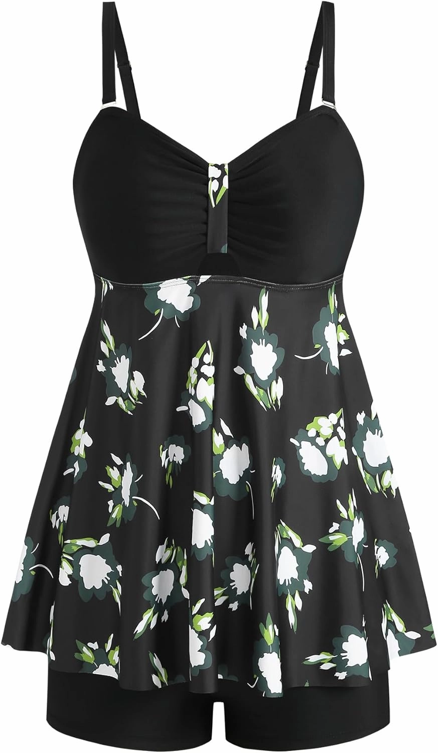 ZAFUL Tankini Swimsuits for Women Tummy Control Two Piece Modest Bathing Suits Floral Skirt Top with Boyshorts