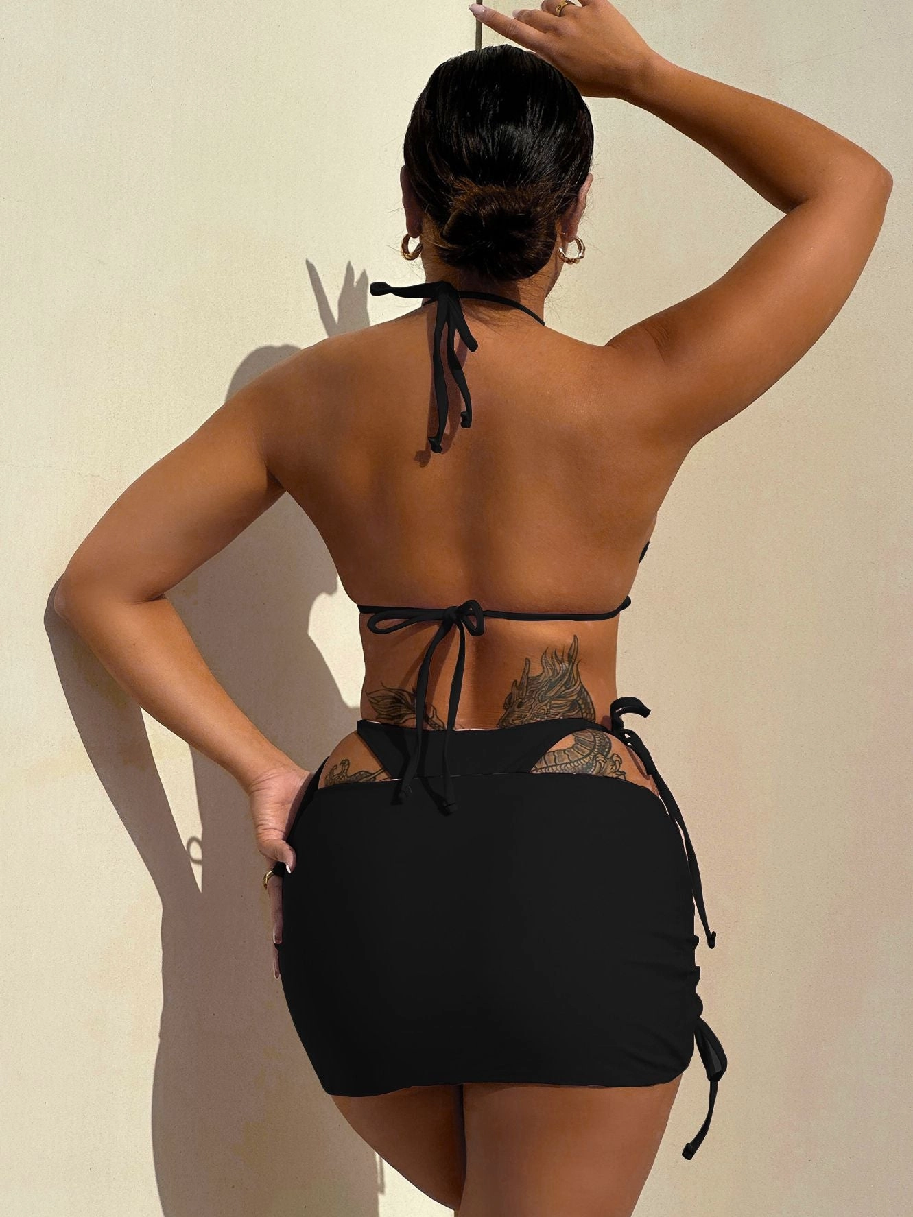 ZASUWA Female Leopard Print Drawstring Can Be Worn on Both Sides 3-Pieces Bikini Set