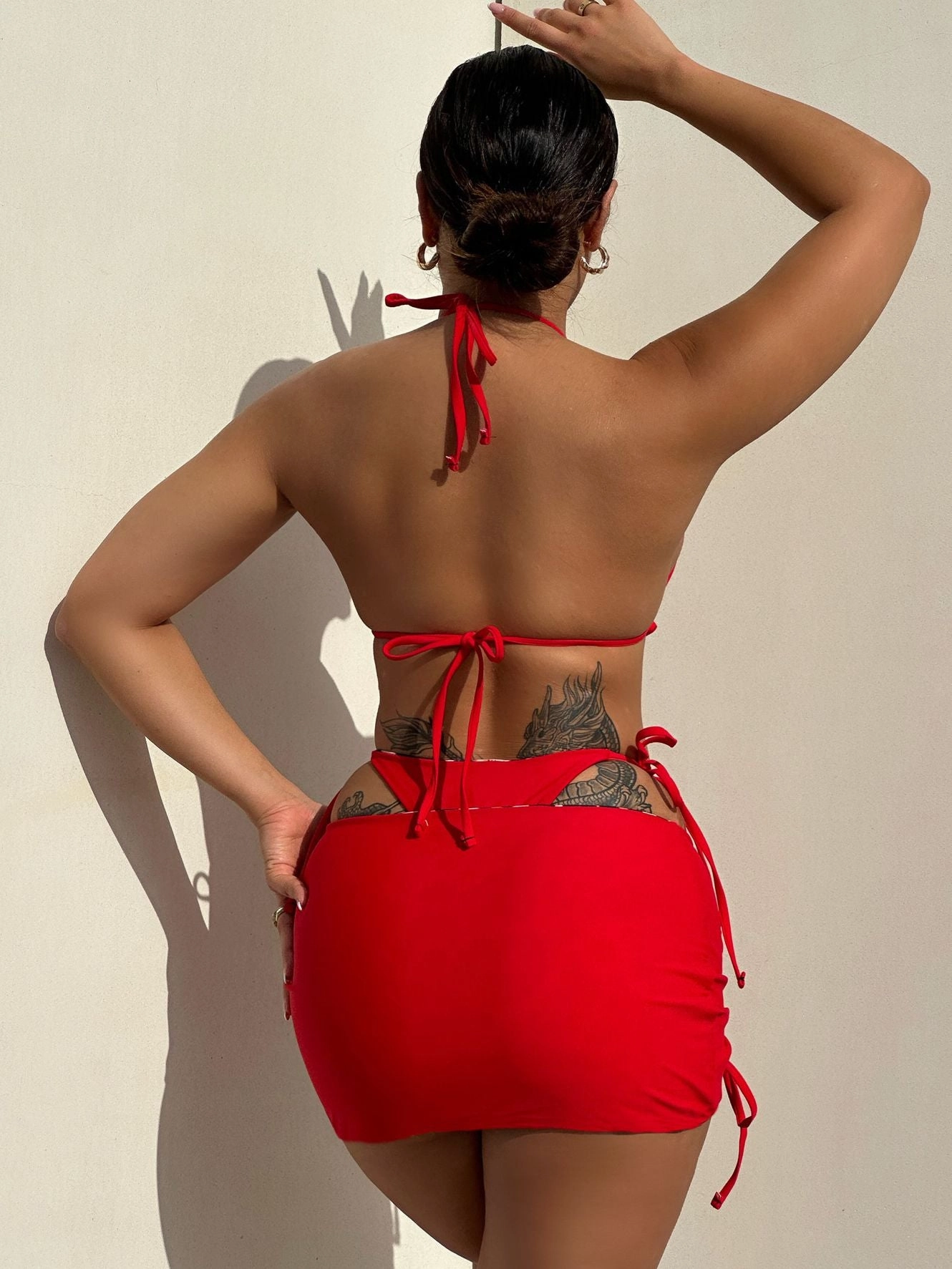 ZASUWA Female Leopard Print Drawstring Can Be Worn on Both Sides 3-Pieces Bikini Set