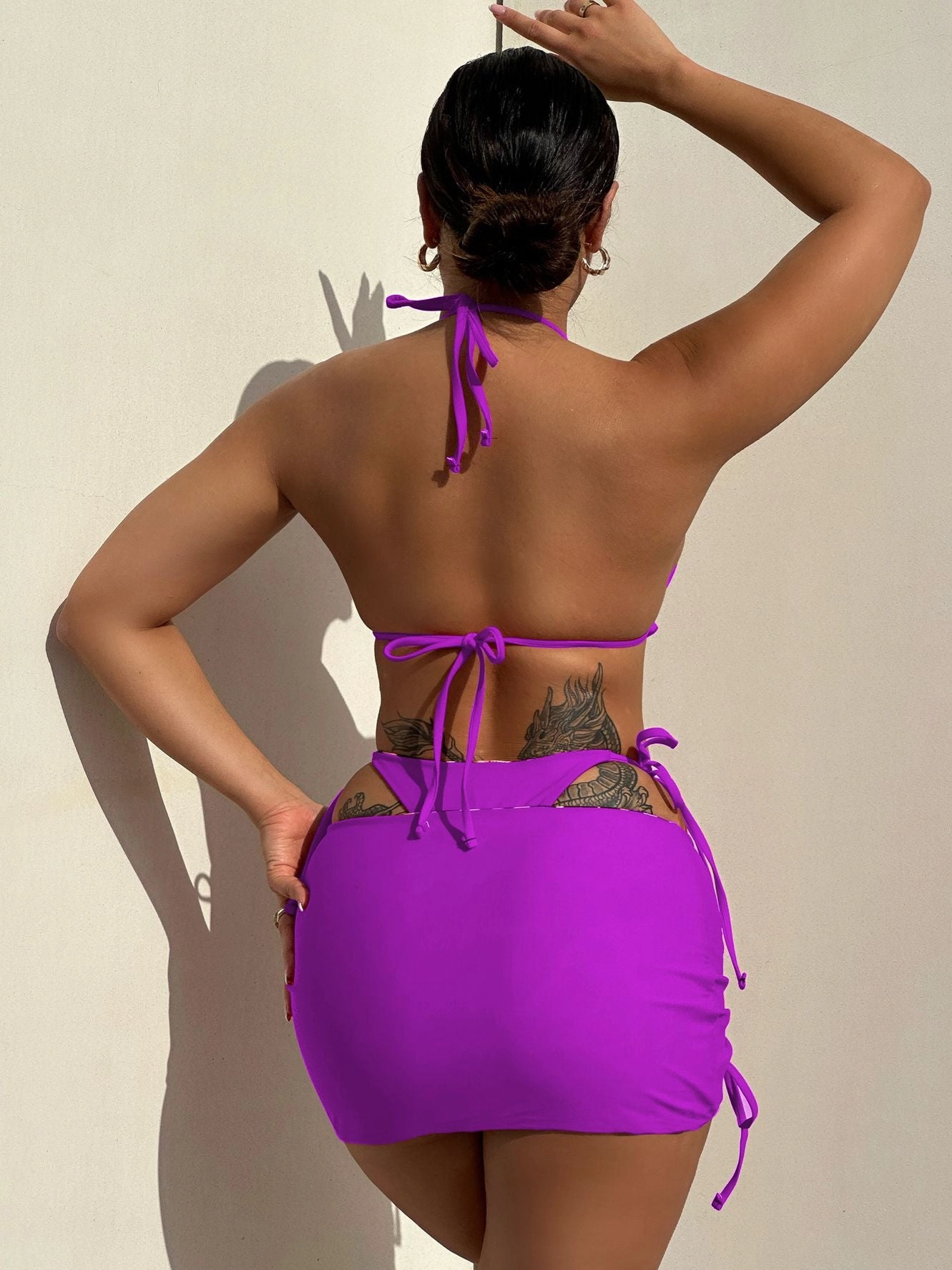 ZASUWA Female Leopard Print Drawstring Can Be Worn on Both Sides 3-Pieces Bikini Set
